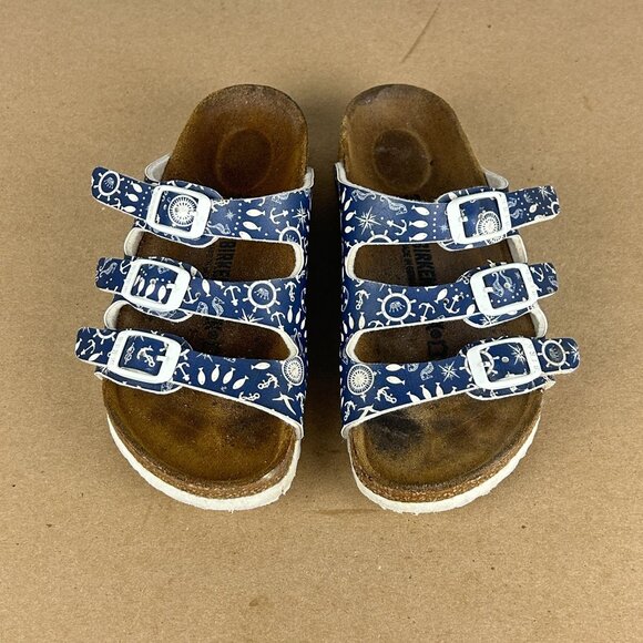 Birkenstock Florida Nautical Three Strap Sandals Kids 12 Blue White Vegan - Picture 2 of 9
